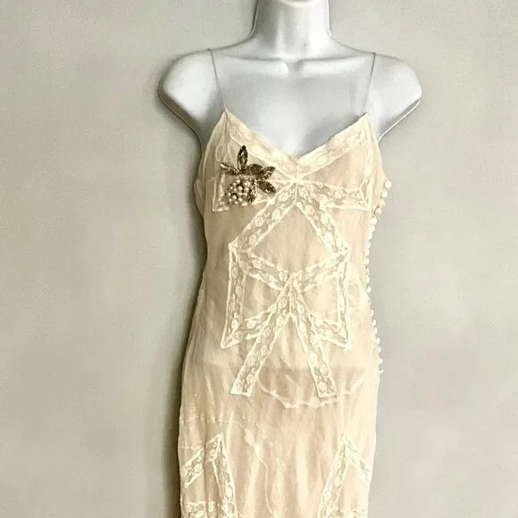 Christian Dior Boutique Paris Vintage Silk Slip Maxi Dress-Lace Panels-FR 36 - Picture 2 of 11